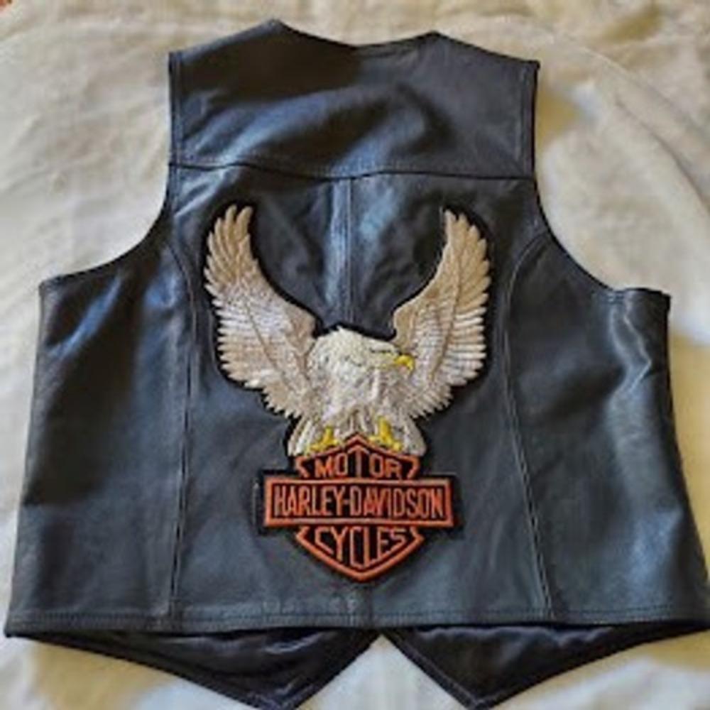 Wilsons Leather Harley Davidson Eagle Patch Vest Mens Medium Black